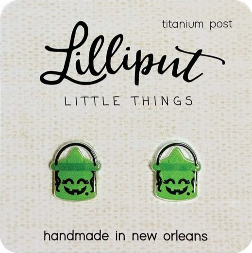 Lilliput Green Witch Bucket Pierced Earrings image 0