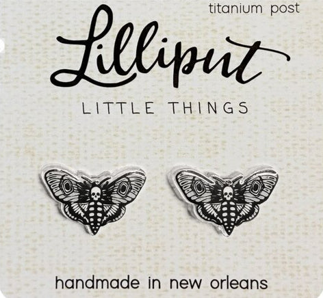 Lilliput Death Head Moth Pierced Earrings image 0