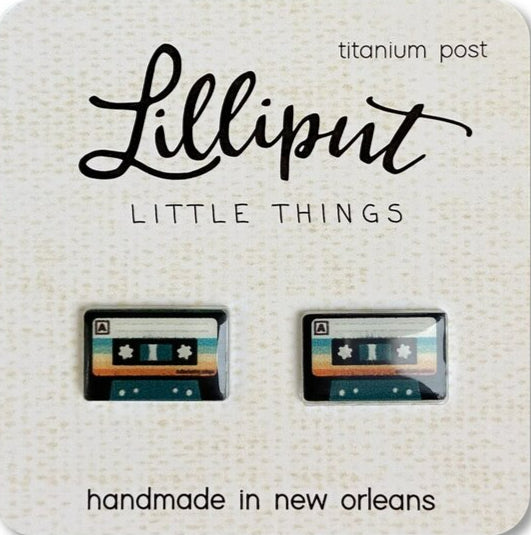Lilliput Retro Cassette Mixed Tape Pierced Earrings image 0